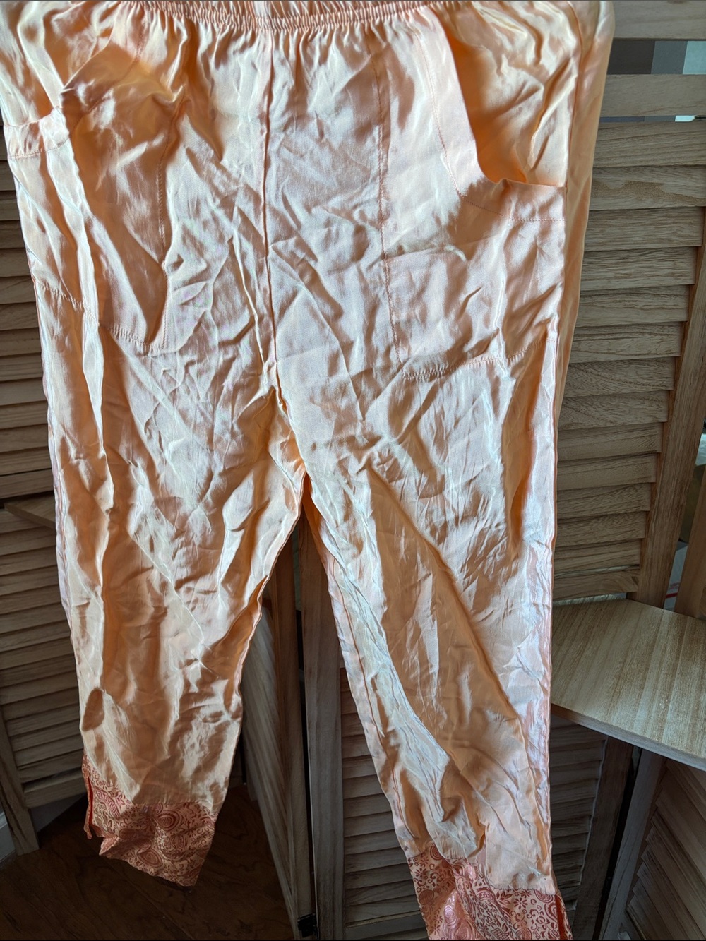 Light Peach Pajama Pants with Decorative Trim Medium